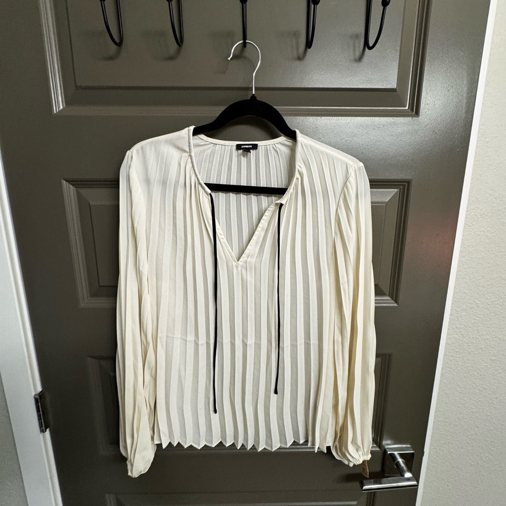 Express Pleated Tie V-Neck Balloon Sleeve Top